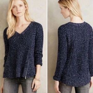 Anthropologie-MOTH Chunky Knit Blueish/Purple Wool/Cotton Blend Sweater-size S